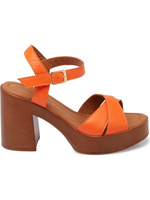 Tergan Turuncu Hakiki Deri Kadın Sandalet - K25Y1SN67859-M39