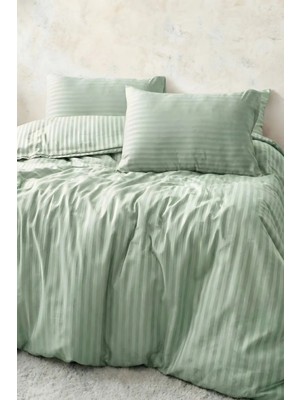 Nart Home Çift Kişilik Pamuk - Saten 210 Tc (83 Tel) Çizgili Nevresim Takımı Yeşil