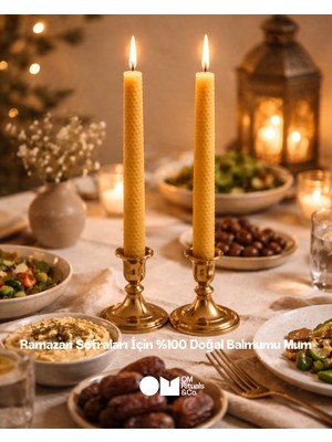 OM Rituals Ramazan Sofraları Için %100 Doğal Balmumu Mum-2'li Şamdan
