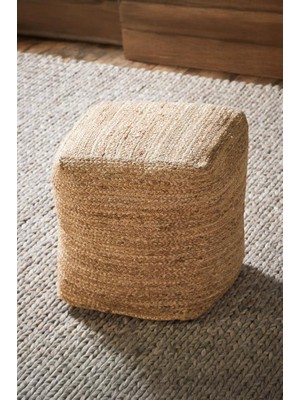 Digithome Dekoratif Kare Naturel Hasır Jüt Puf 40X40 -12080