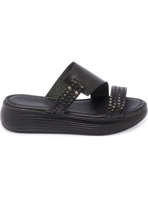 Tergan Siyah Hakiki Deri Kadın Terlik - K25Y1TR68066-A23