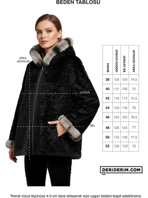 Deriderim Siyah Perla Geniş Kesim Içi Kumaş Çift Taraflı Kapüşon ve Kol Ağzı Kürklü Kadın Hakiki Deri Kaban