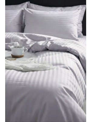 Nart Home Çift Kişilik Pamuk - Saten 210 Tc (83 Tel) Çizgili Nevresim Takımı Lila