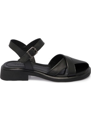 Tergan Siyah Hakiki Deri Kadın Sandalet - K25Y1SN67977-A23