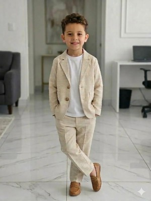 Dublino Kids Erkek Çocuk Takım Elbise (Ceket, Tişört ve Ipli Pantolon) Krem