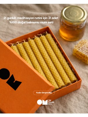 OM Rituals 21 Gün Meditasyon Seti – %100 Doğal Bal Mumu Mum (21 Adet) | Ritüel & Niyet Mumları
