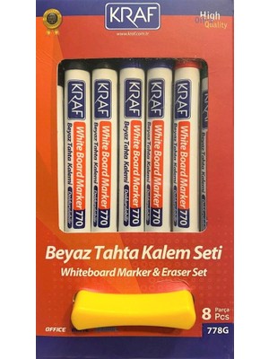 Kraf 8 Parça Beyaz Tahta Kalemi & Silgi Set 778 gr Renkli Keçeli Kalemler ile Yüksek Kalite