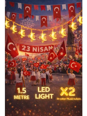 Pairla 1,5 Metre 3 Yıldız 1 Ay Led, 23 Nisan Süsleri 23 Nisan Okul Anaokulu Süslemeleri