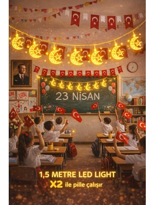 Pairla 1,5 Metre 1 Yıldız 1 Ay Led, 23 Nisan Süsleri 23 Nisan Okul Anaokulu Süslemeleri