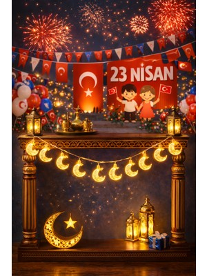 Pairla 1,5 Metre 1 Yıldız 1 Ay Led, 23 Nisan Süsleri 23 Nisan Okul Anaokulu Süslemeleri