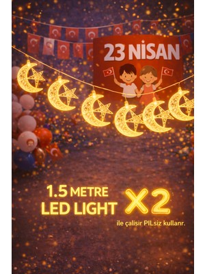 Pairla 1,5 Metre 1 Yıldız 1 Ay Led, 23 Nisan Süsleri 23 Nisan Okul Anaokulu Süslemeleri