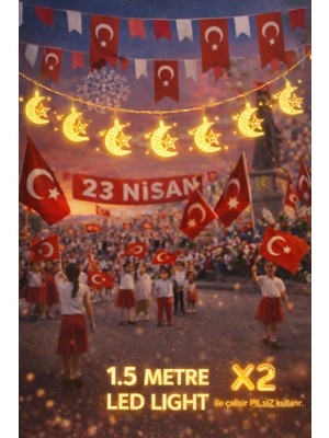 Pairla 1,5 Metre 1 Yıldız 1 Ay Led, 23 Nisan Süsleri 23 Nisan Okul Anaokulu Süslemeleri