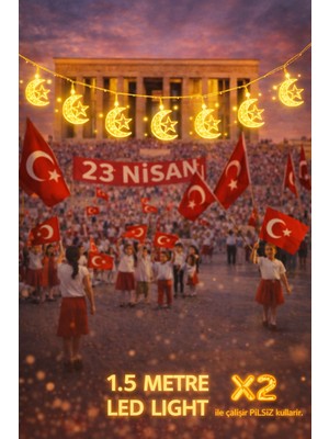 Pairla 1,5 Metre 1 Yıldız 1 Ay Led, 23 Nisan Süsleri 23 Nisan Okul Anaokulu Süslemeleri