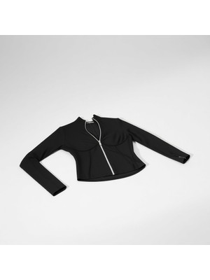 Lismina Siyah Uzun Kollu Spor Ceket Kadın Dar Kesim Düz Desen Nefes Alabilir Kumaş