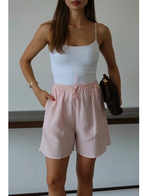 Decostyle Müslin Kumaş Şort Bağcıklı Pembe Pt