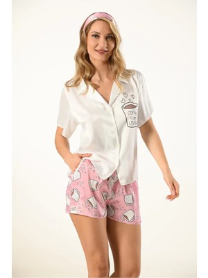 Nuitamore Iperk-Saten Coffee Baskılı Şort Takım