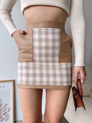 Decostyle Deri Cep Garnili Kaşe Etek Bej H24604