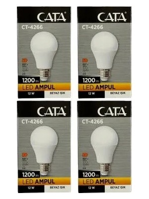 CT-4266 Cata 4 Adet 12W Beyaz Işık LED Ampul 1200LM Ömrü 15000 Saat Akkor Ampullere Kıyasla Güç Aralığı 80W Cata LED Ampul Aynı Işığı 12W Enerji Tüketimi ile Tasarruf Sağlar Orijinal Ürün