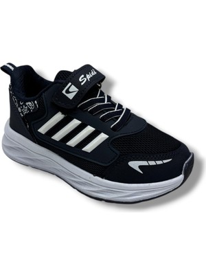 Spido Kids 017-26 Anorak Deri Anatomik Cırtlı Çocuk Sneaker Lacivert Beyaz 31-35