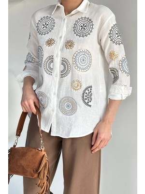 Gülseli Oversize Desenli Gömlek P-00020770