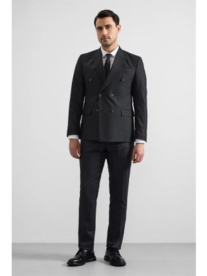 Süvari Siyah Slim Kruvaze Yaka 6 Drop Takım Elbise