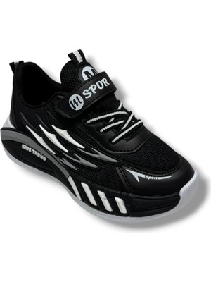 M.sport Line 4000-26 Anorak Deri Anatomik Cırtlı Çocuk Sneaker Siyah Gri 31-35