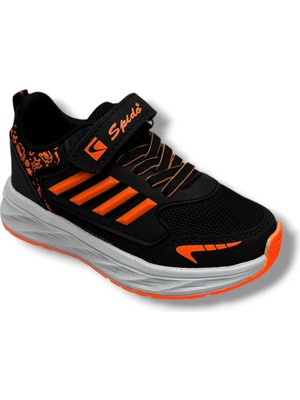 Spido Kids 017-26 Anorak Deri Anatomik Cırtlı Çocuk Sneaker Siyah Turuncu 31-35