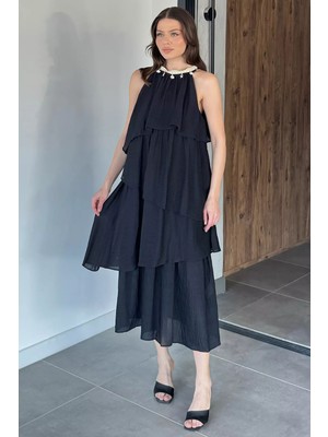 Gülseli Kadın Halter Yaka Asimetrik Kesim Elbise P-00020728