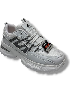 Cakgo 2286-26 Anorak Deri Anatomik Kadın Sneaker Beyaz Gümüş