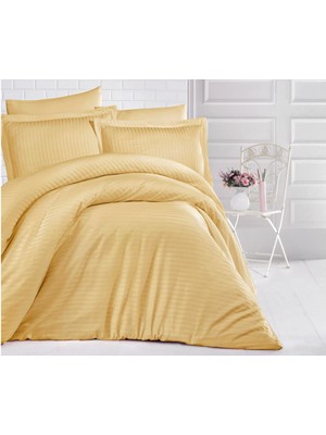 Decostyle Çizgili Tek Kişilik Saten Nev Takımı Hardal