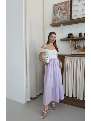 Decostyle Müslin Kumaş Keten Uzun Etek Lila Pt