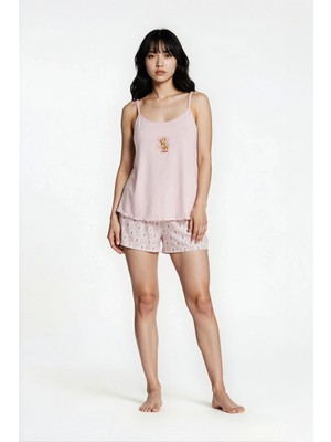 Ecrou Kadın Pudra Sleepy Tdy Ip Askılı Atlet Şort Pijama Set