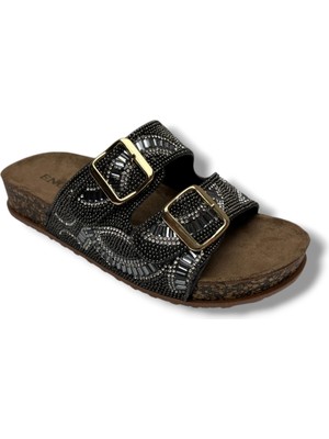 Enova Z183-26 Anatomik Taban Taşlı Çift Tokalı Kadın Terlik