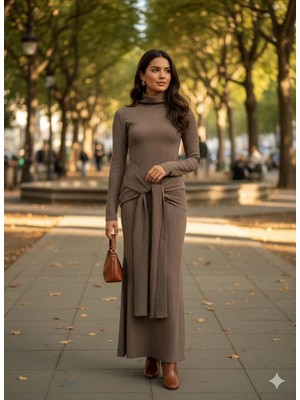 Decostyle Kendinden Kemerli Uzun Elbise Vizon