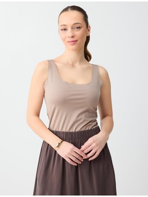 Jimmy Key Açık Kahverengi U Yaka Dar Kesim Örme Atlet