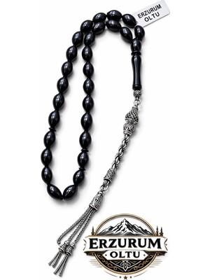 Benko Tesbih Erzurum Oltu Taşı,gümüş PÜSKÜL.(7.10MMX10.5MM)TAŞ Çapı