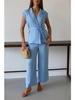 Decostyle Keten Yelek Pantolon Takım Mavi Pt