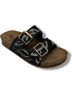 Enova Z183-26 Anatomik Taban Taşlı Çift Tokalı Kadın Terlik