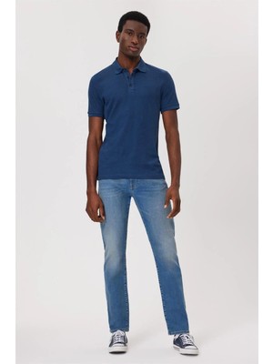 Lee Cooper Tylen Erkek %100 Pamuk Polo Yaka T-Shirt Açık Lacivert