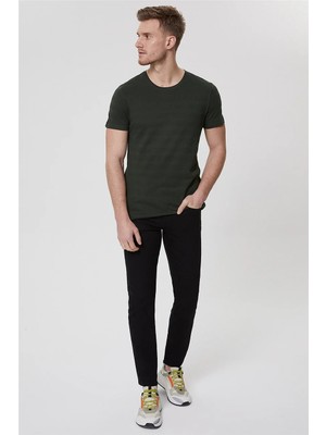 Lee Cooper Baines Erkek %100 Pamuk Bisiklet Yaka T-Shirt Haki