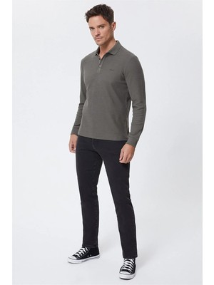 Lee Cooper Tylens Erkek %100 Pamuk Polo Yaka Uzun Kol T-Shirt Haki