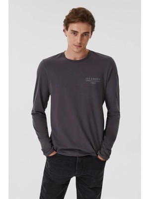 Lee Cooper Renzo Erkek %100 Pamuk O Yaka Uzun Kol T-Shirt Antrasit