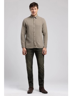 Lee Cooper Doyle Erkek %100 Pamuk Dokuma Gömlek Haki