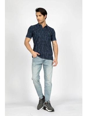Lee Cooper Devy Erkek %100 Pamuk Pike Polo Yaka T-Shirt Açık Lacivert