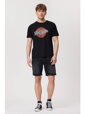 Lee Cooper Authen Erkek %100 Pamuk O Yaka T-Shirt Siyah
