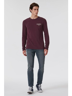 Lee Cooper Renzo Erkek %100 Pamuk O Yaka Uzun Kol T-Shirt Bordo