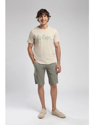 Lee Cooper New Drawing Erkek %100 Pamuk O Yaka T-Shirt Bej