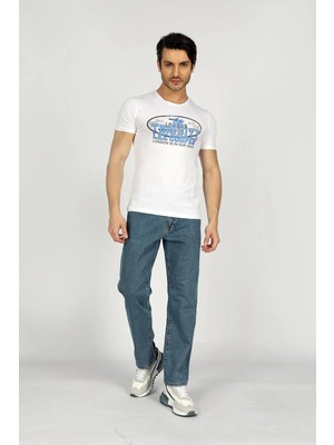 Lee Cooper Bernt Erkek %100 Pamuk O Yaka T-Shirt Beyaz