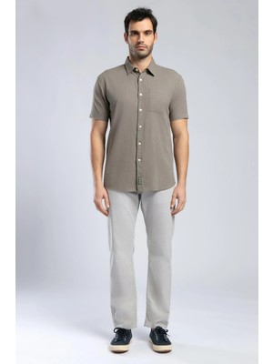 Lee Cooper Desola Erkek %100 Pamuk Kısa Kol Dokuma Gömlek Haki