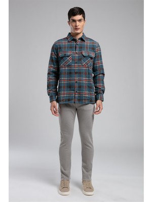 Lee Cooper Merlin Erkek Dokuma Uzun Kol Gömlek Kahve-Oranj Ekoseli